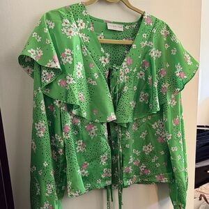 Never Fully Dressed Green Floral Blouse